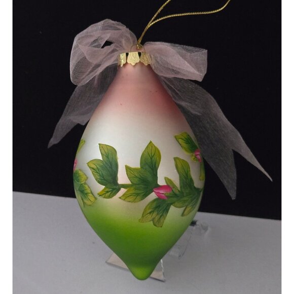 Hand-Painted Glass Rose Ornament With Pink Ribbon & Gold Accent - Picture 5 of 5